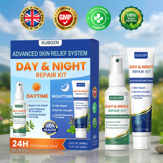 KUBOZN® Psoriasis Day & Night Repair System - 100% Steroid-Free Relief Duo for Plaques, Scaling & Itch