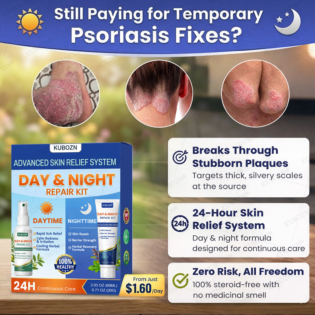 KUBOZN® Psoriasis Day & Night Repair System - 100% Steroid-Free Relief Duo for Plaques, Scaling & Itch (offer)
