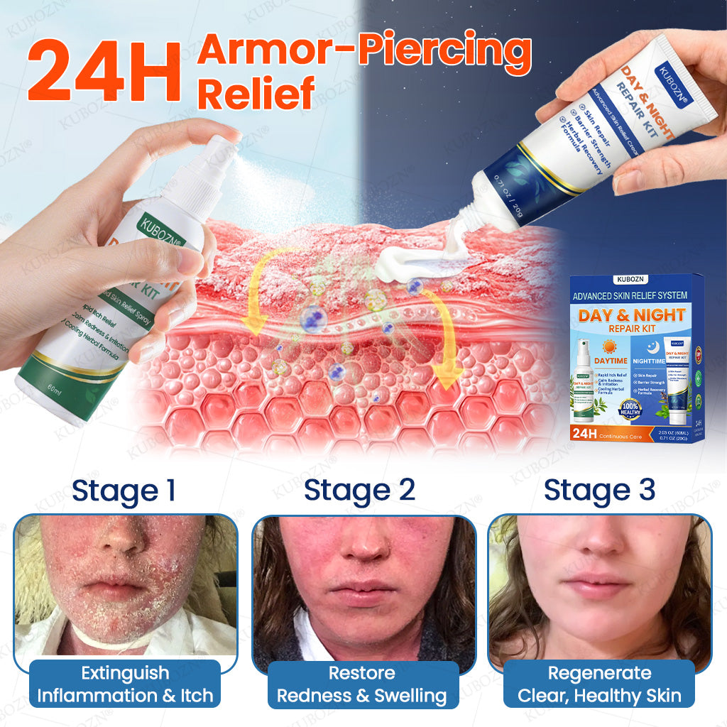 KUBOZN® Psoriasis Day & Night Repair System - 100% Steroid-Free Relief Duo for Plaques, Scaling & Itch