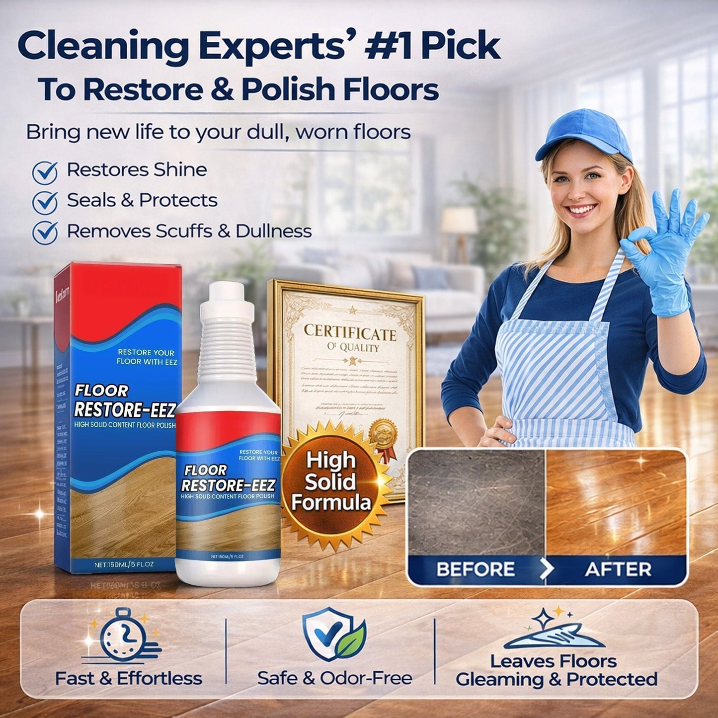 KUBOZN® Floor Restorer – Fast-drying, non-toxic shine. ✨ (offer)