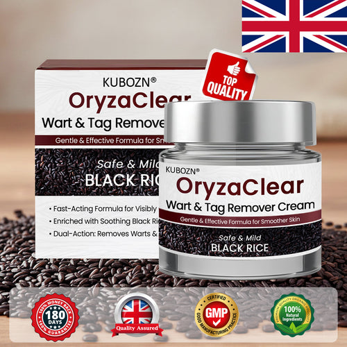 ⭐KUBOZN® OryzaClear – Black Rice Softening Cream · Botanical Care for Skin Tags & Uneven Texture