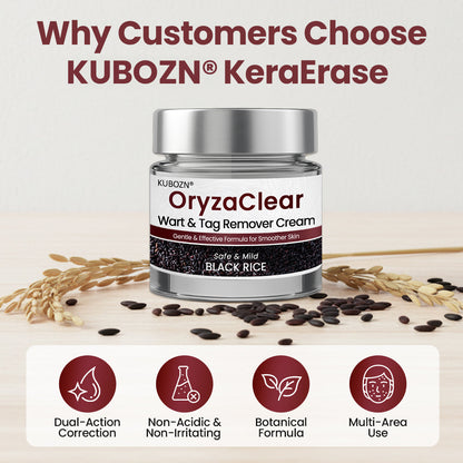 ⭐KUBOZN® OryzaClear – Black Rice Softening Cream · Botanical Care for Skin Tags & Uneven Texture BIGO