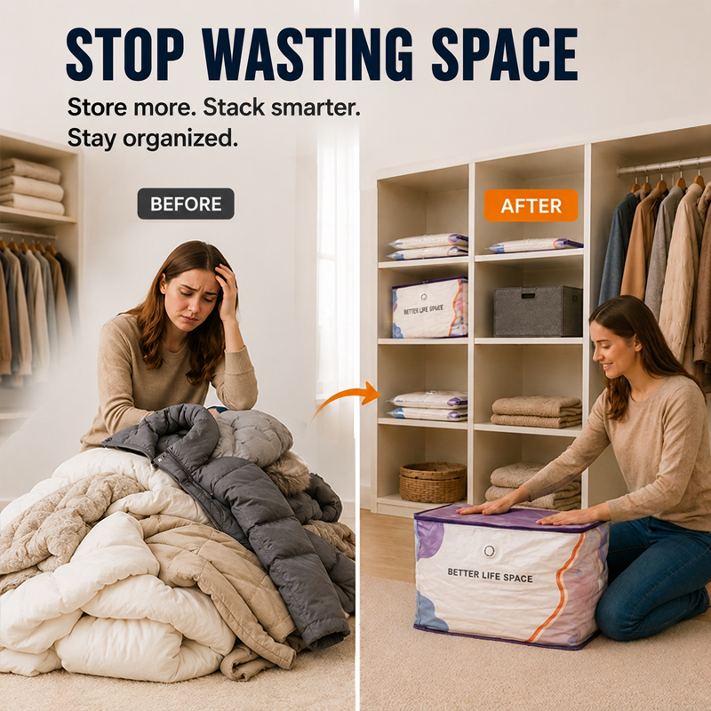 🥳2026 HOT SALE🥳💞 50% OFF! KUBOZN® No‑Pump Vacuum Storage Bags – Press & seal, no pump needed. Saves 80% space, keeps clothes dry & dust‑free. Perfect for bulky bedding & off‑season gear. 🛏️🗄️