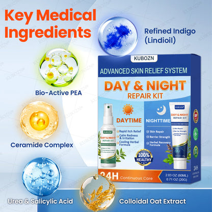 KUBOZN® Psoriasis Day & Night Repair System - 100% Steroid-Free Relief Duo for Plaques, Scaling & Itch (offer)