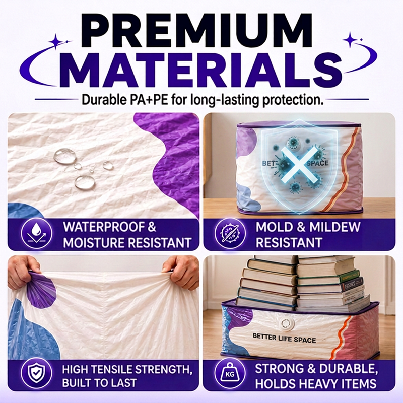 🥳2026 HOT SALE🥳💞 50% OFF! KUBOZN® No‑Pump Vacuum Storage Bags – Press & seal, no pump needed. Saves 80% space, keeps clothes dry & dust‑free. Perfect for bulky bedding & off‑season gear. 🛏️🗄️